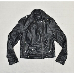 Express Women's Faux Leather Motorcycle Jacket Zip Solid Black Size S Pockets